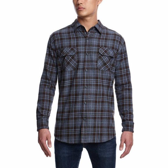 Weatherproof Vintage Mens Button-Up Shirt Blue Plaid Long Sleeve w Pockets L - Picture 1 of 9
